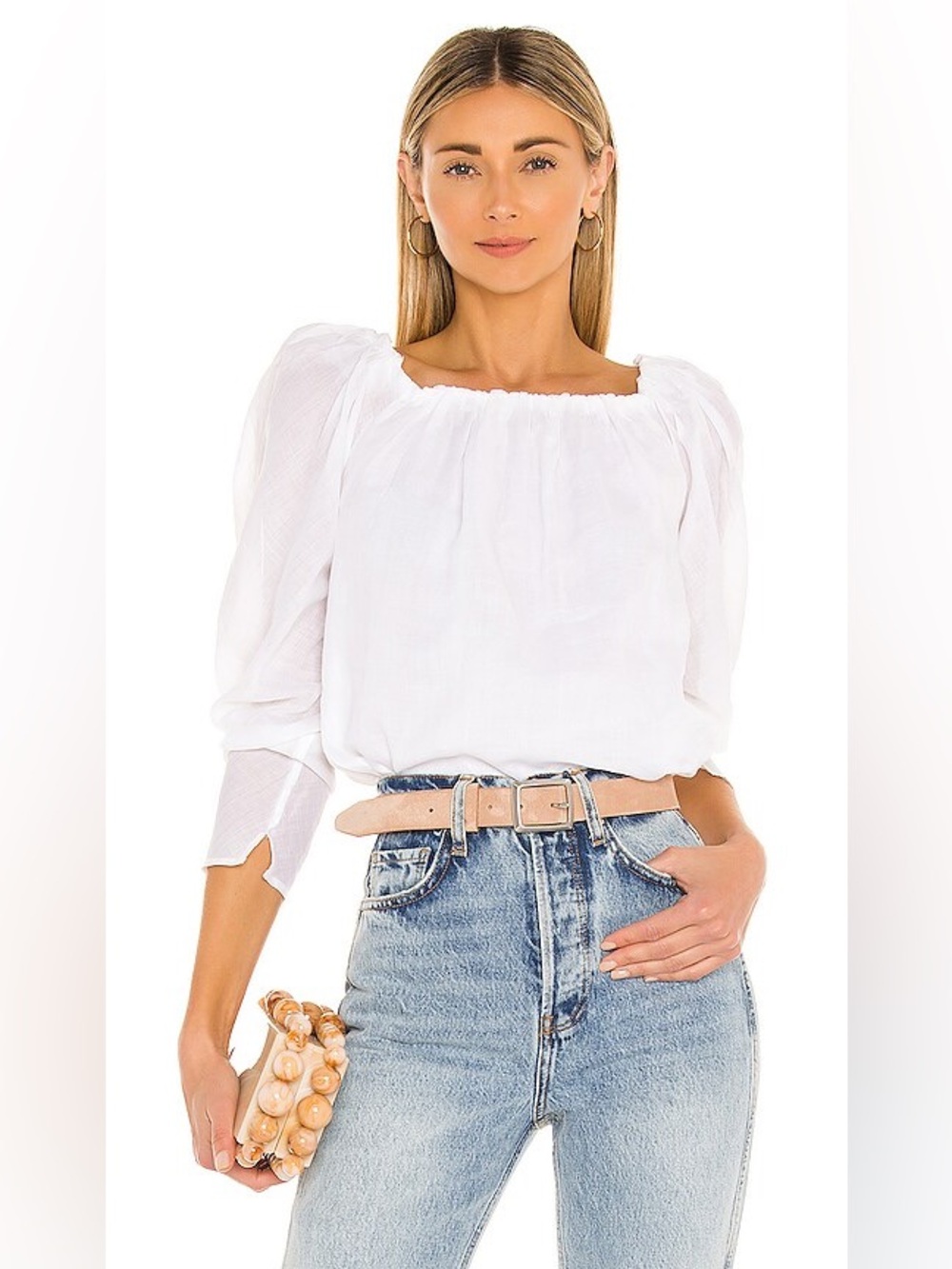 $328 NWOT NEW Frame Off Shoulder Billow Top shirt blouse Ramie Cotton Blanc S